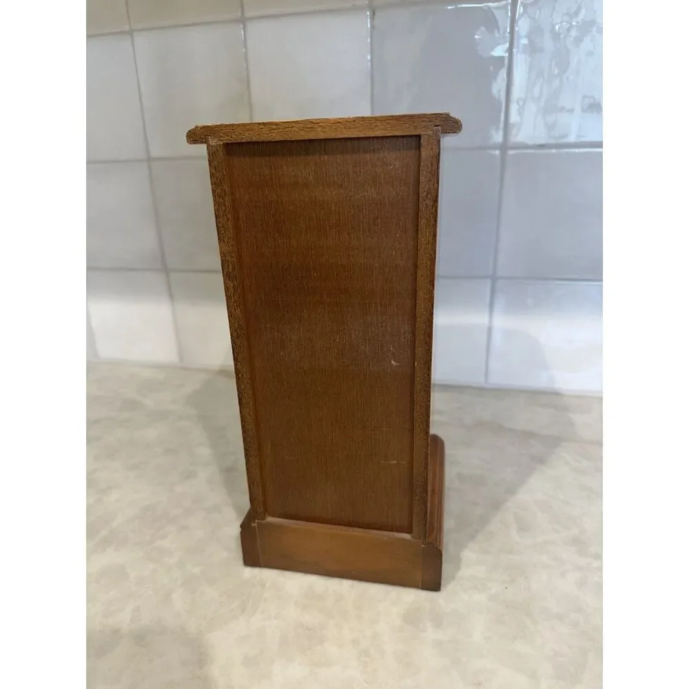 Vintage Wooden Jewelry Cabinet with Clear Floral Door, Mirror, & Necklace Hanger